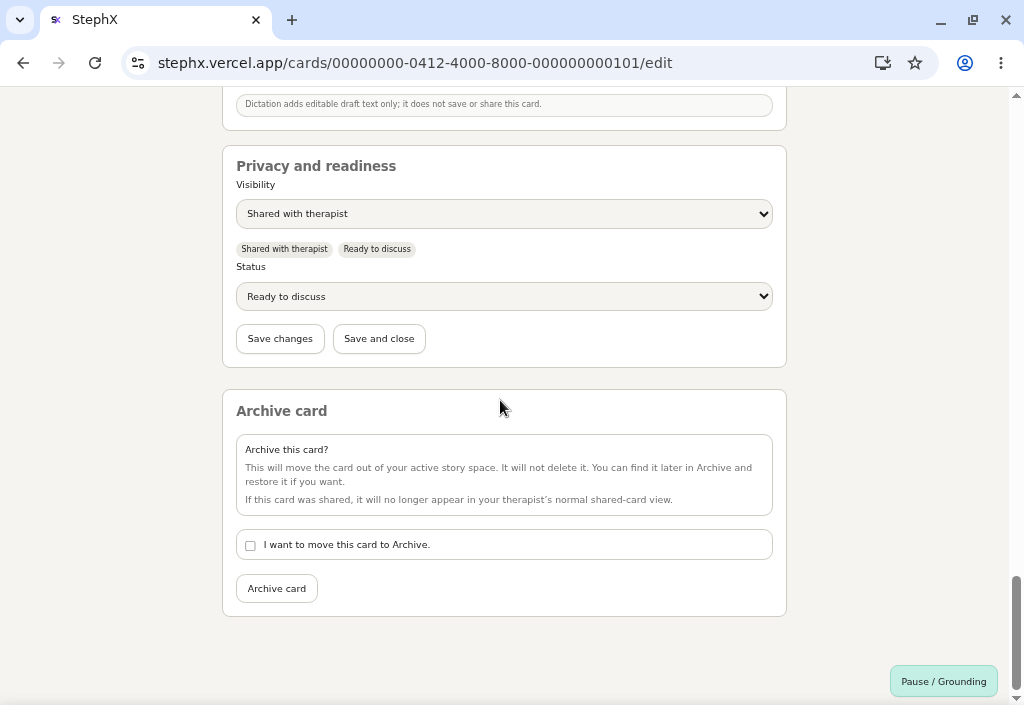 Card sharing controls showing private, shared, and unshare options.