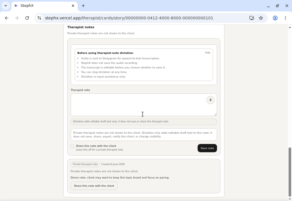 Therapist notes visibility controls showing whether a note can be visible to the client.